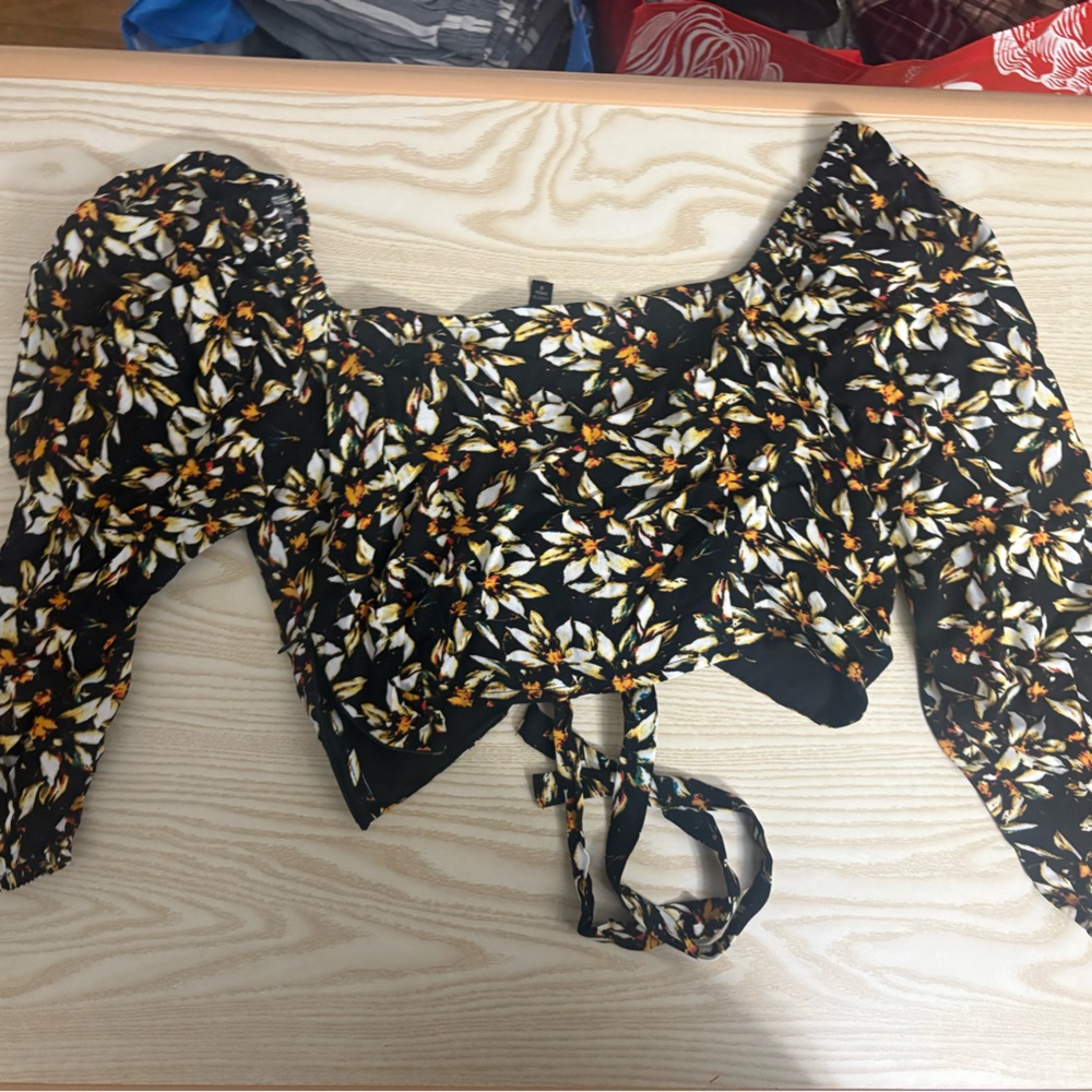 Express Floral Black and Orange Two-Piece Outfit